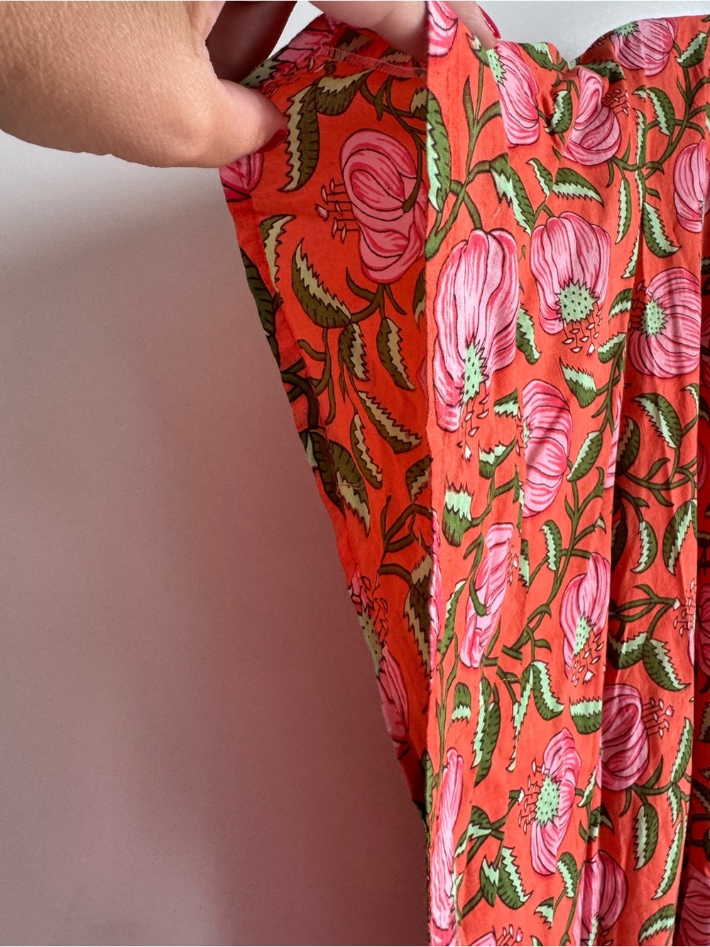 Estela Women’s Floral Kaftan Dress Orange Pink Oversized V-Neck Resort Cover Up - Picture 4 of 7